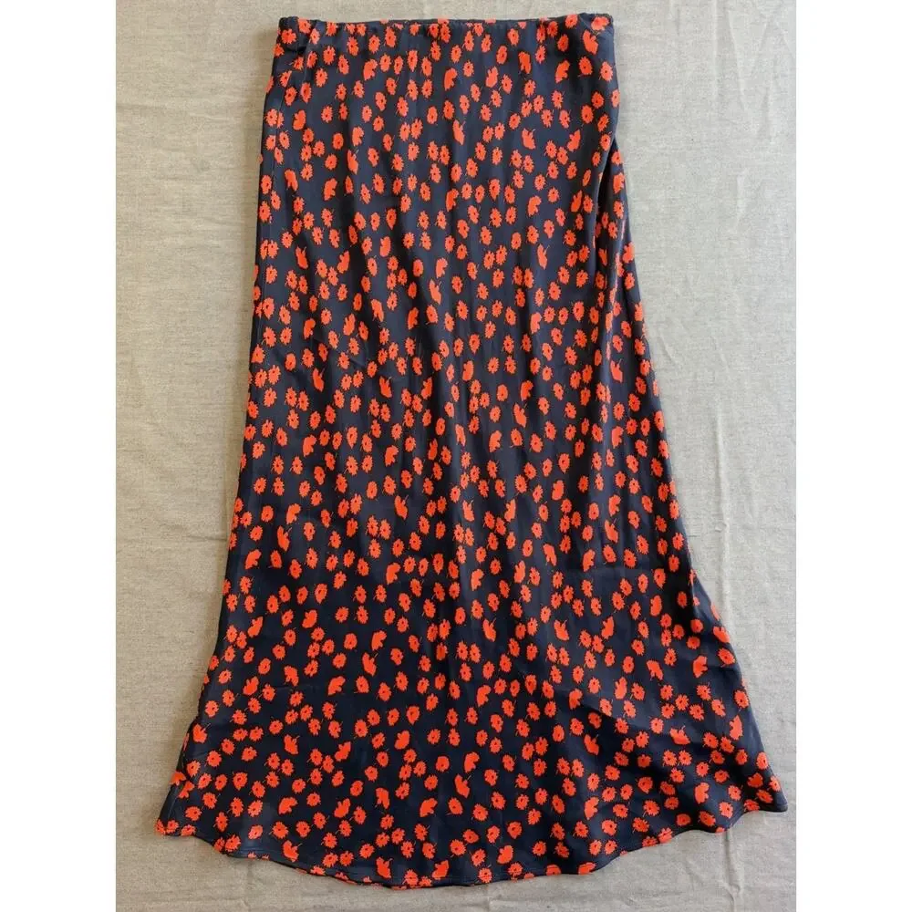 Maeve Anthropologie Women's Skirt Size‎ XS Red Floral Navy Dressy Midi